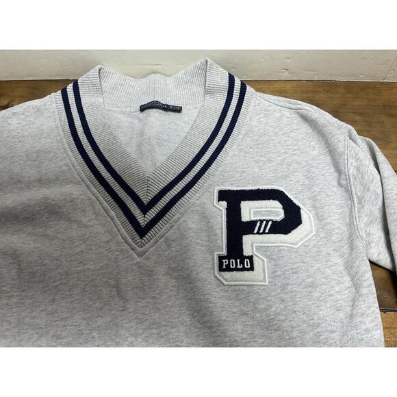 Polo Ralph Lauren V-neck Fleece in Grey Varsity Letterman Sweatshirt Dress XS - Picture 2 of 11